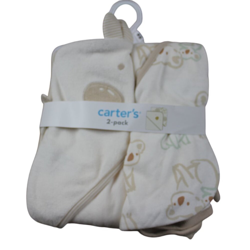 Carters Baby Towel Hooded 2-Pack Koala Bear Infant Boys Ivory Tan NWT